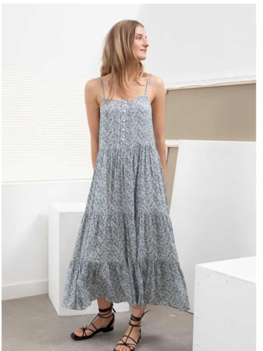 & Other Stories Pale Blue Floral Button-Front Maxi Dress